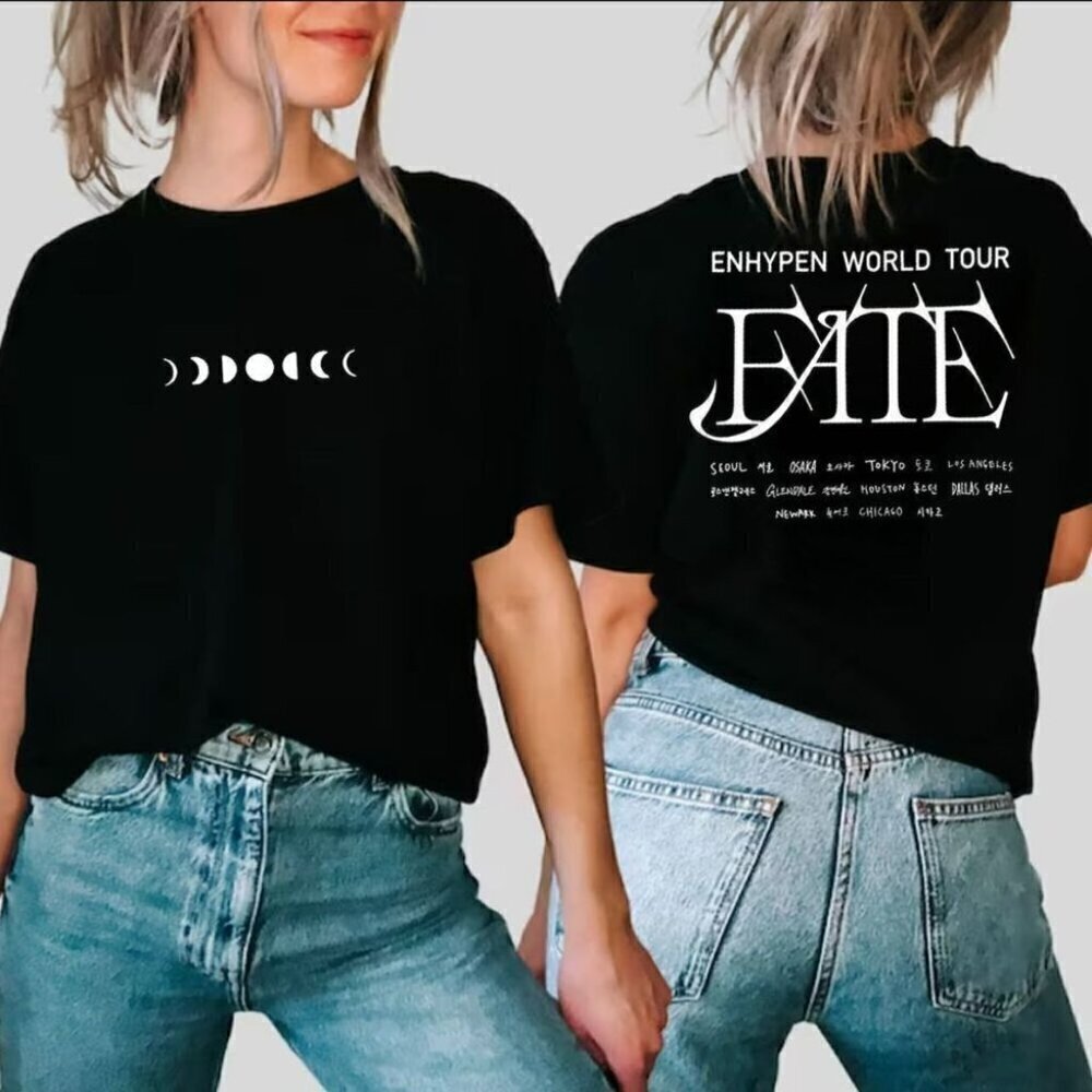 Enhypen Fate World Tour 2024 En World Tour Fate 2 Sided Unisex T-Shirt .